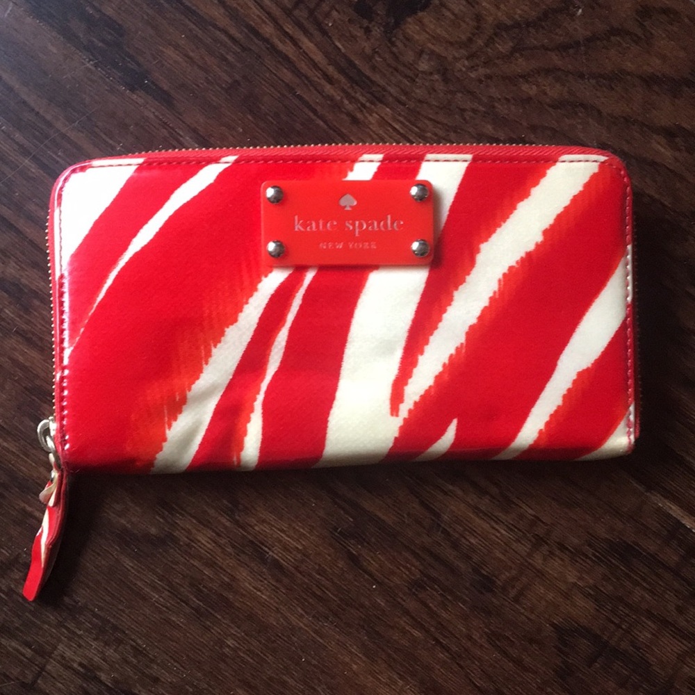 Kate Spade Large Zip Around Wallet Clutch Red Orange